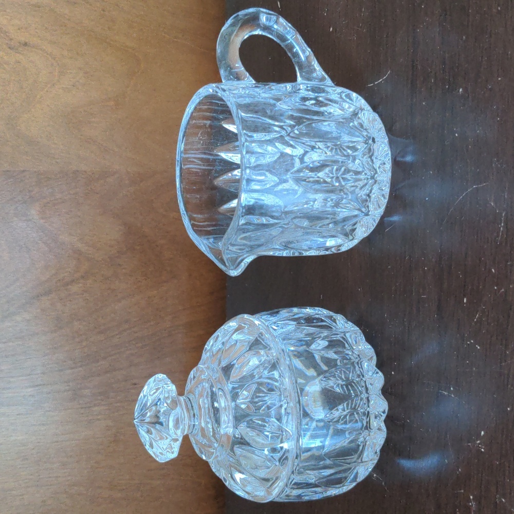 Antique Gorham Althea Full Lead Crystal Covered Sugar Bowl & Creamer Set